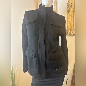 Eddie Bauer Women's Large Sweater Fleece Zip Snap Jacket Shacket Black